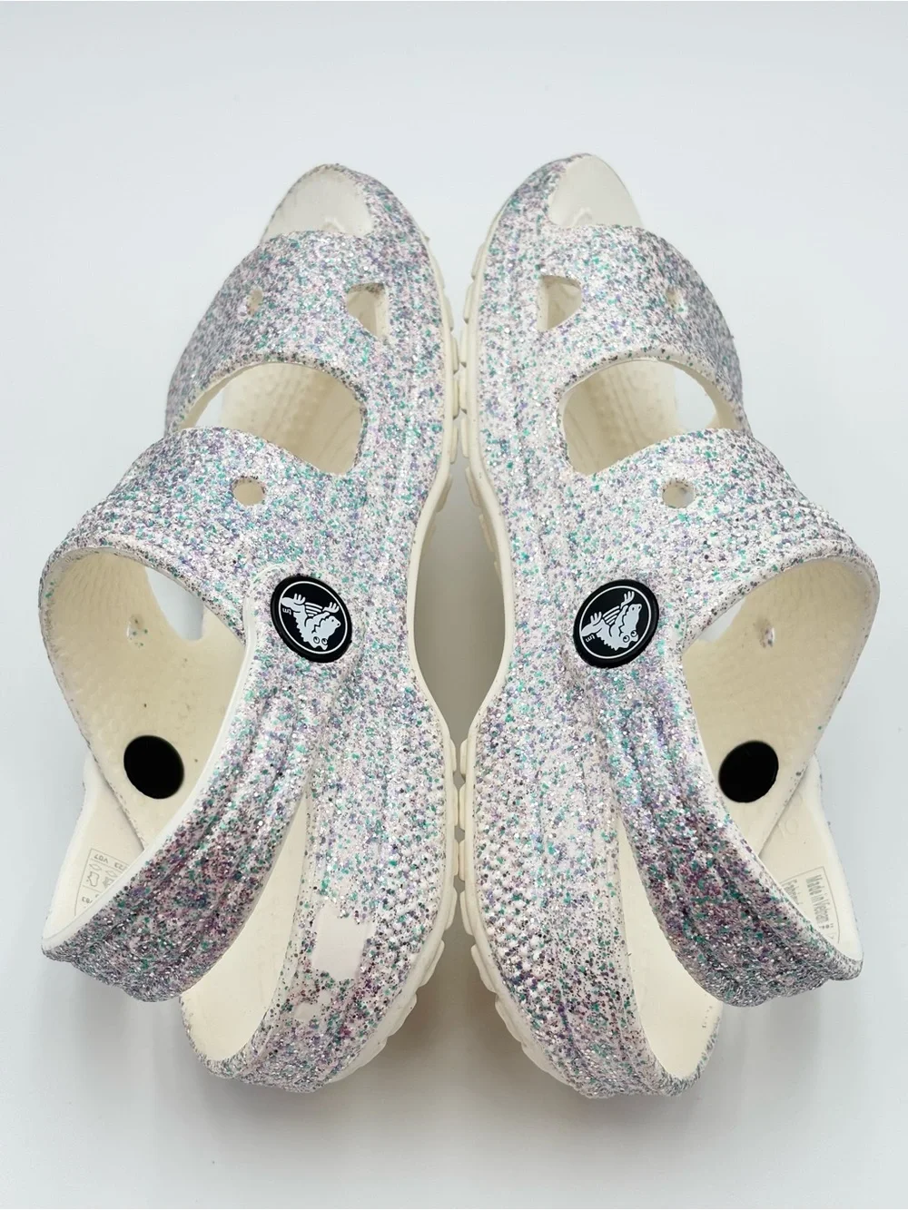 CROCS Kids Glitter Double-Strap Sandal Clog - White Multicolor Sparkle Size 10C